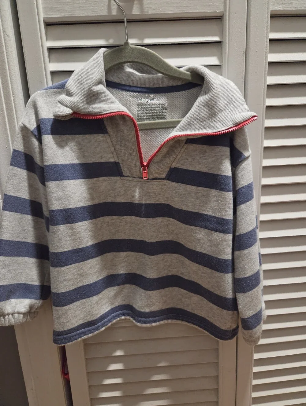 Cat & Jack Gray and Navy Striped Half-Zip Sweatshirt w Red Zipper / Size  3t